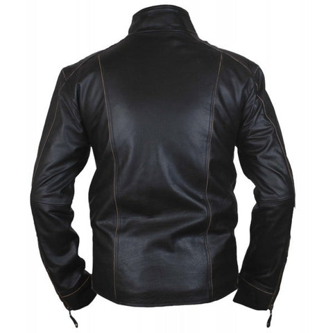 Black Rivet Leather Jacket with Distressed Faded Seams The