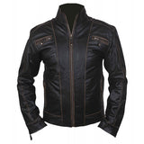 Black Rivet Leather Jacket with Distressed Faded Seams