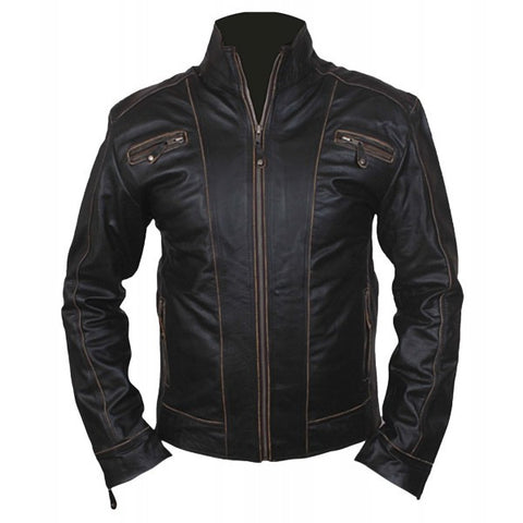 Black Rivet Leather Jacket with Distressed Faded Seams The Leather Lodge