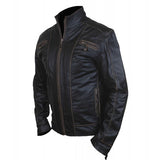 Black Rivet Leather Jacket with Distressed Faded Seams